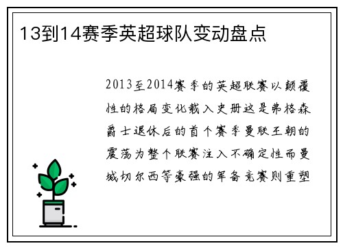13到14赛季英超球队变动盘点