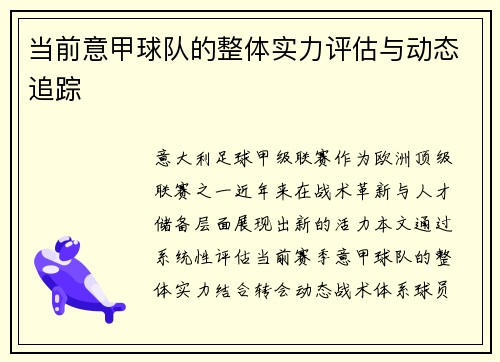 当前意甲球队的整体实力评估与动态追踪